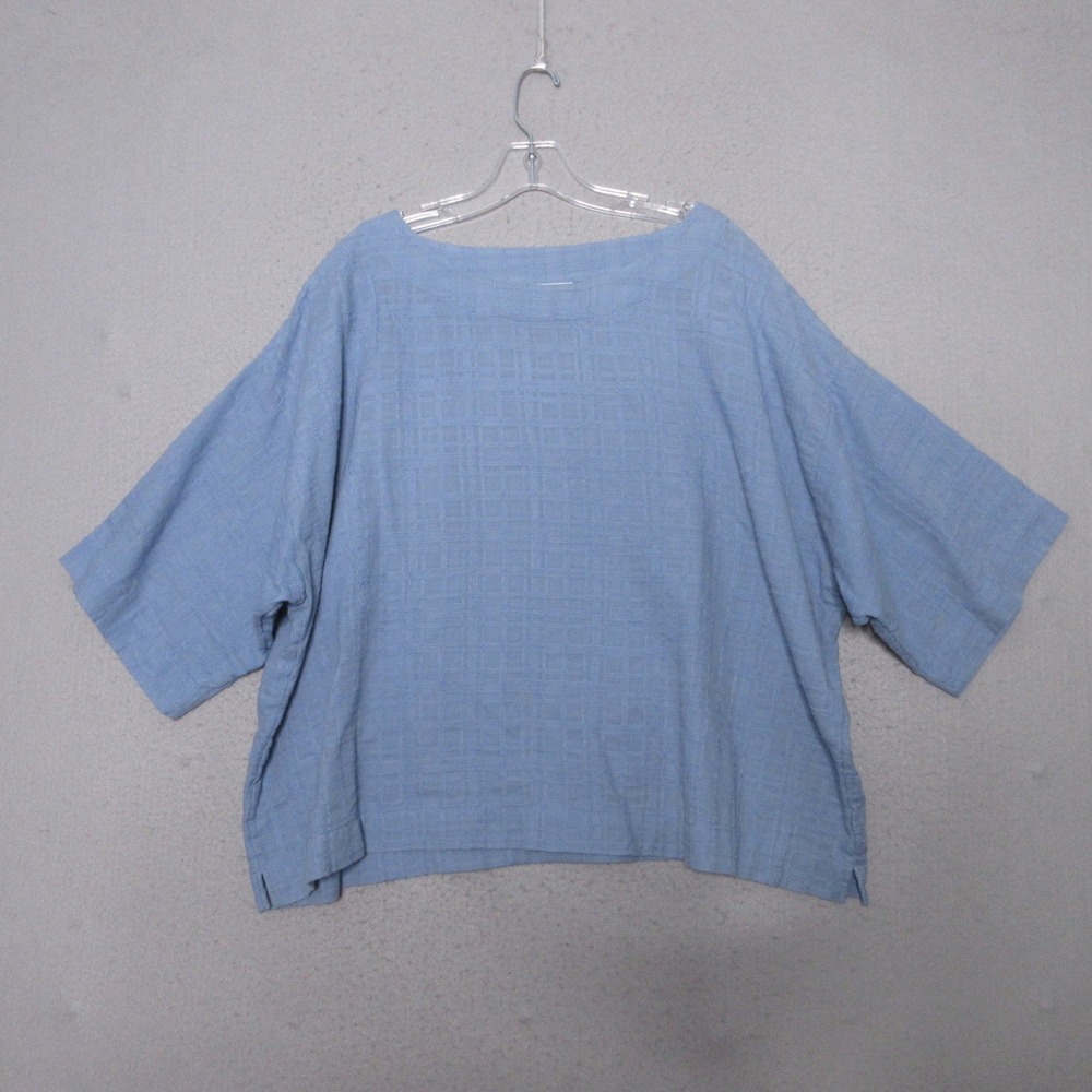 J‎ Jill Pure Jill Top Medium Blue Cotton Textured Boxy Boat Neck Lagenlook Relax